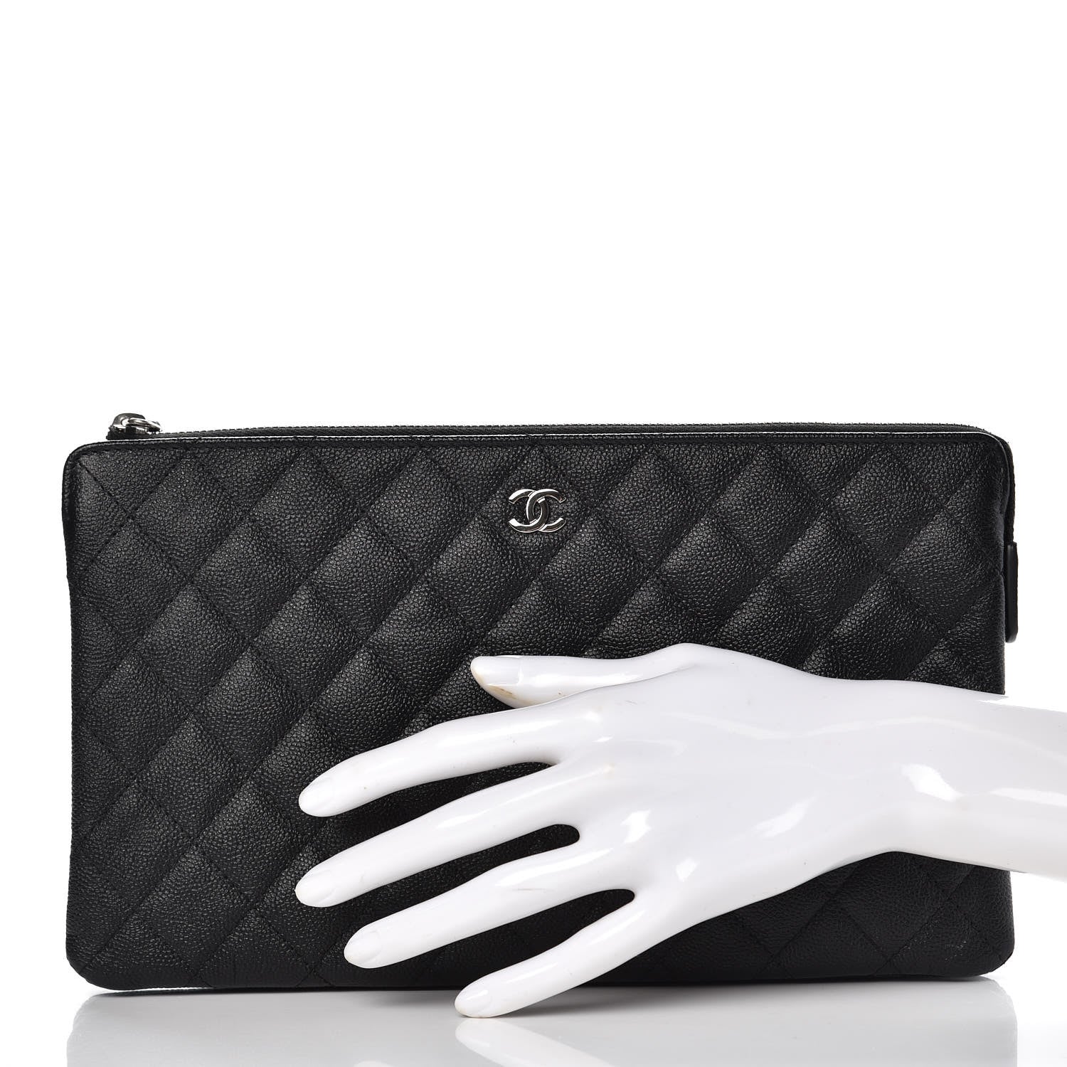 Chanel Caviar Quilted Large Zipped Clutch Black 2 of 9