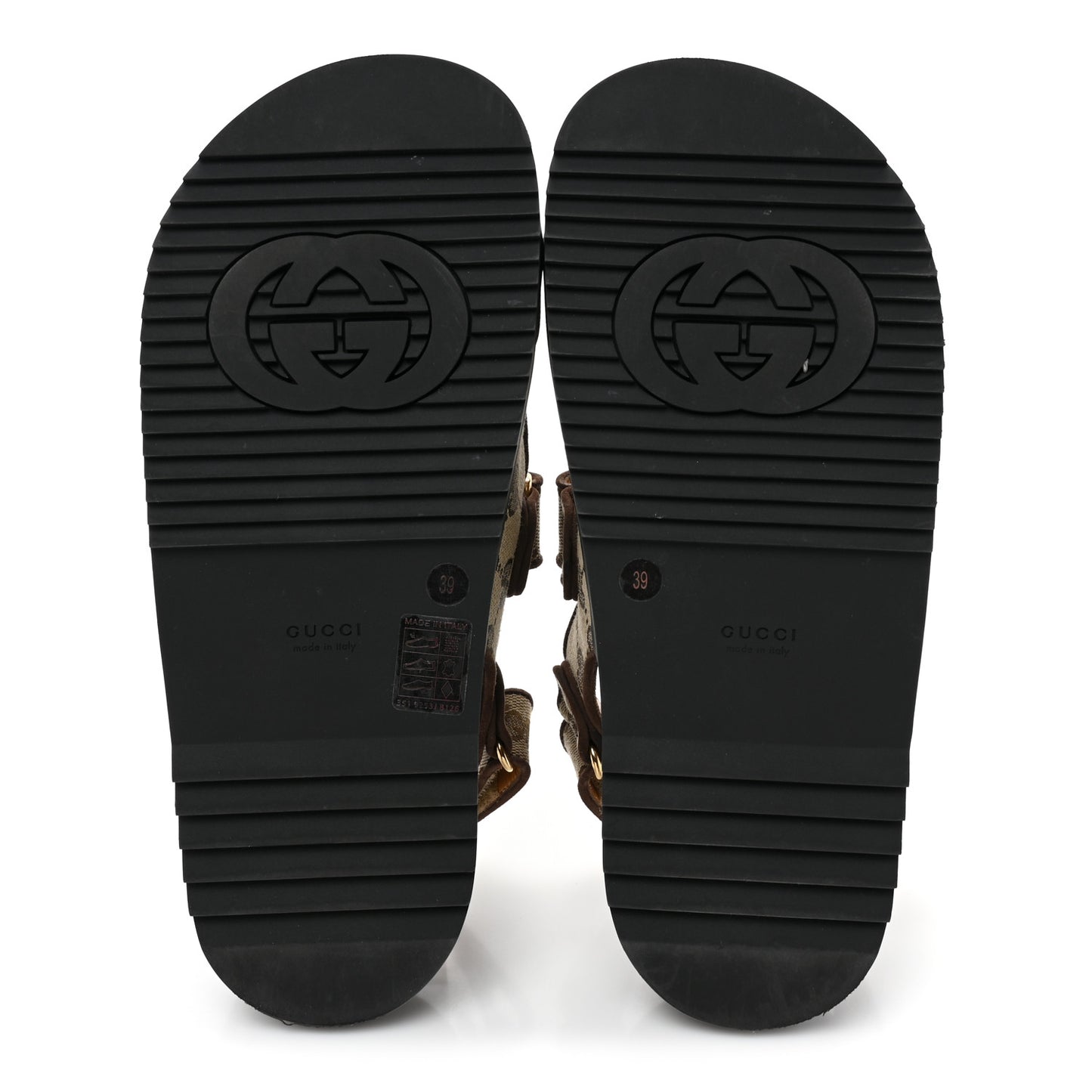 GG Monogram Lavaredo Eco Fabric Womens Slide Sandals With Straps 39 Beige Ebony Light Brown