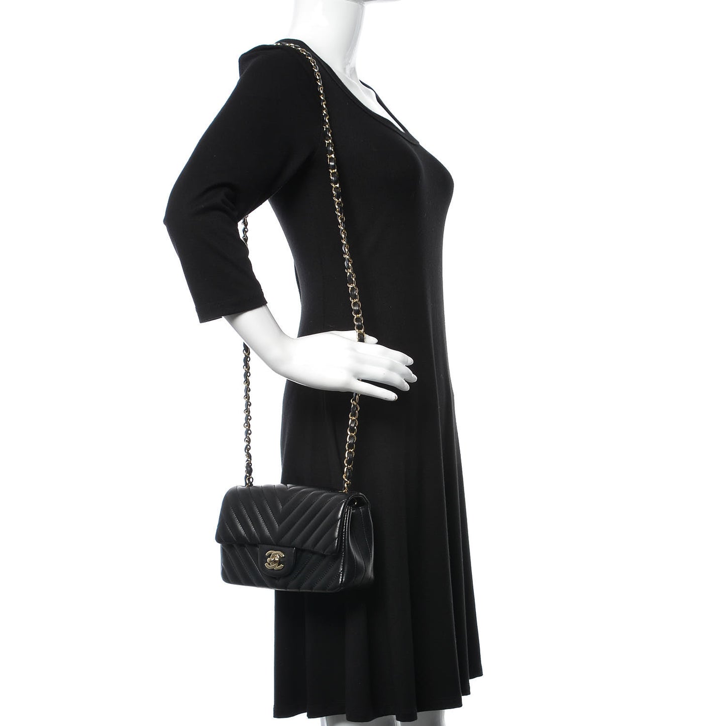 Lambskin Chevron Quilted Mini Rectangular Flap Black