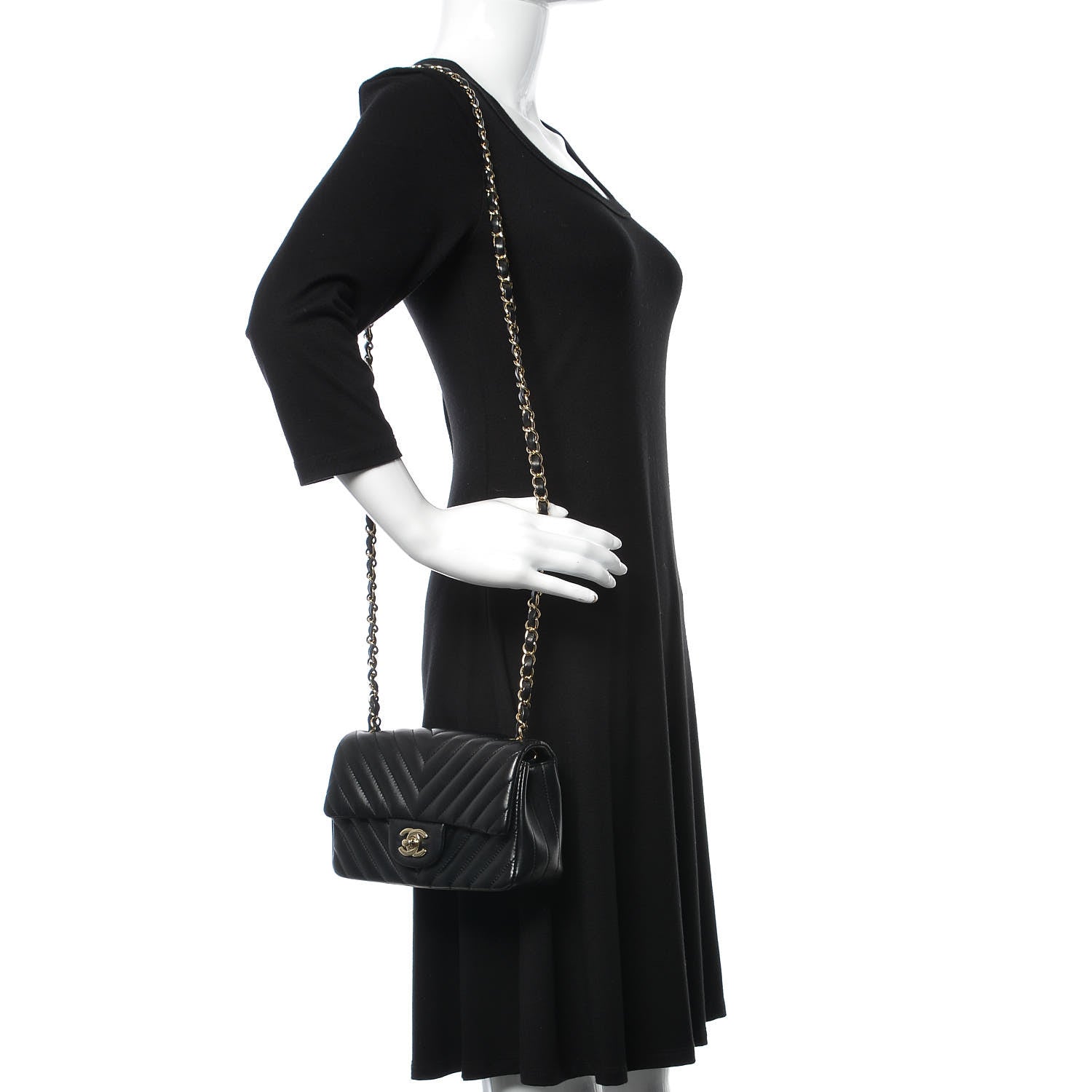 Chanel Lambskin Chevron Quilted Mini Rectangular Flap Black 2 of 9