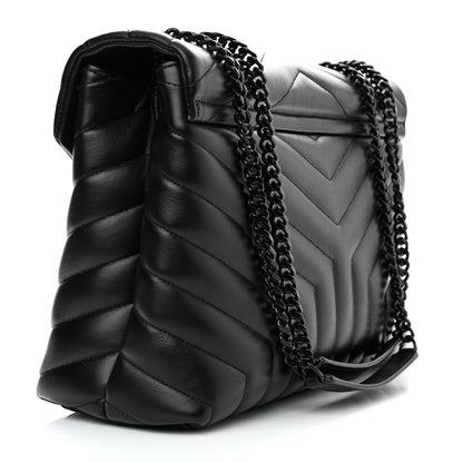 Saint Laurent Calfskin Y Quilted Monogram Monochrome Medium Loulou Chain Satchel Black 2 of 9