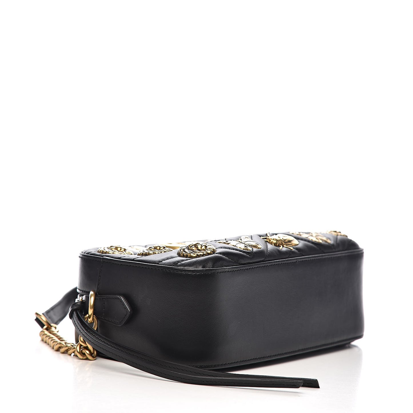 Calfskin Matelasse Animal Studs Small GG Marmont Chain Shoulder Bag Black