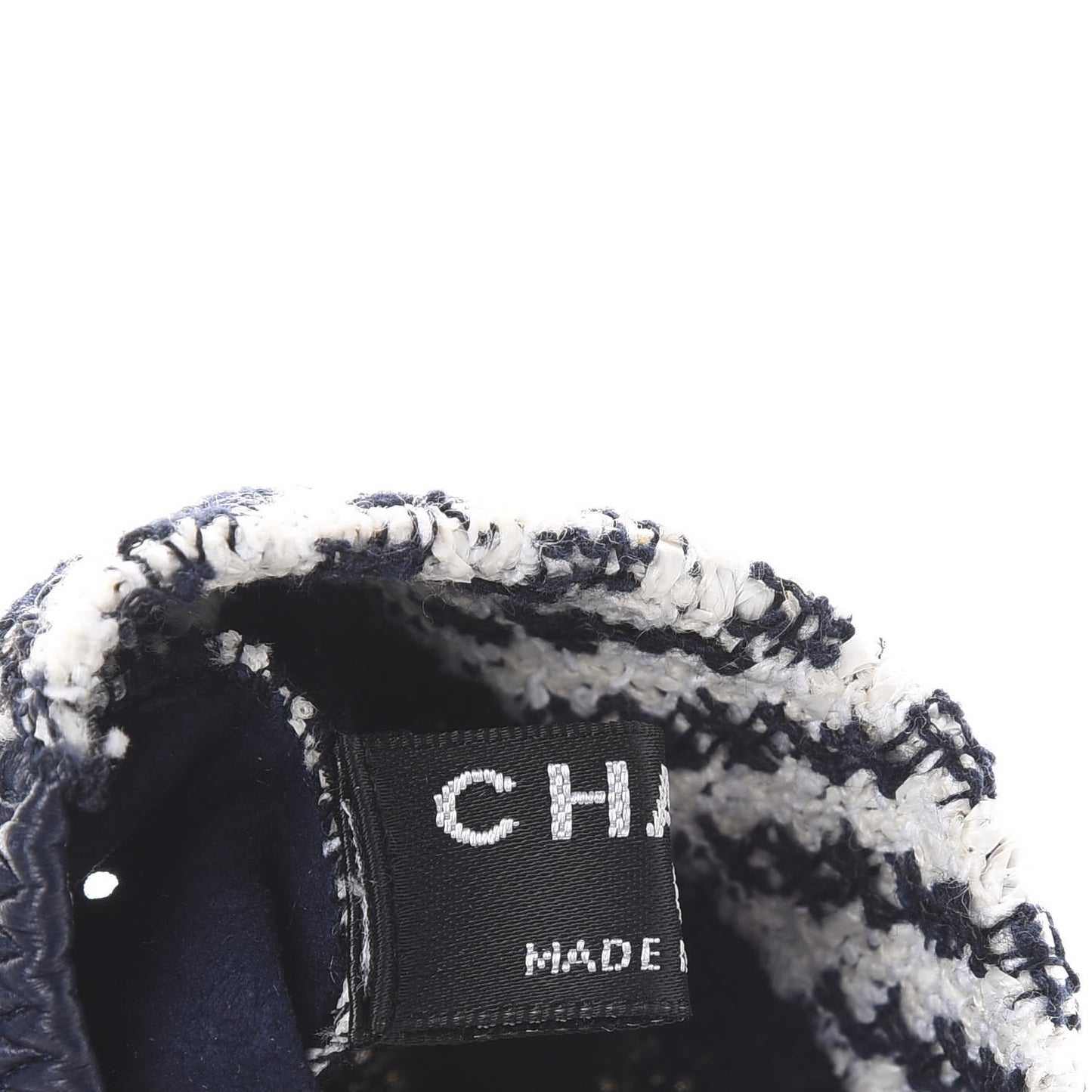 Lambskin Tweed CC Fingerless Gloves 7 Navy White