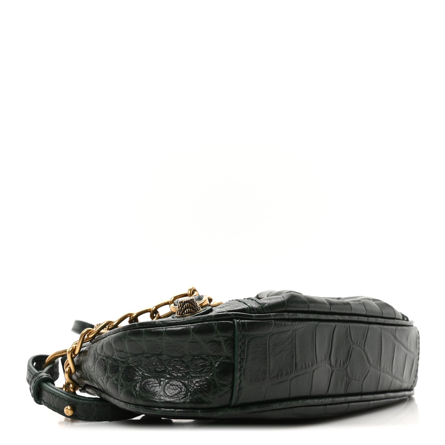 Balenciaga Extra Supple Calfskin Crocodile Embossed Mini Le Cagole Purse With Chain Forest Green 4 of 9