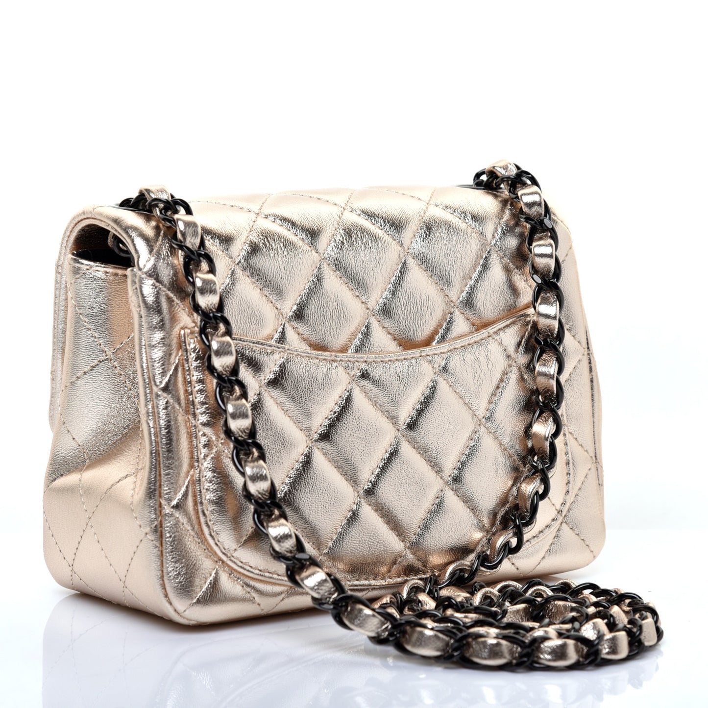 Metallic Lambskin Quilted Mini Square Flap Gold Black