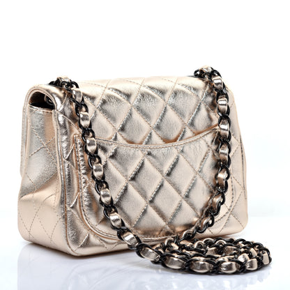 Chanel Metallic Lambskin Quilted Mini Square Flap Gold Black 3 of 11