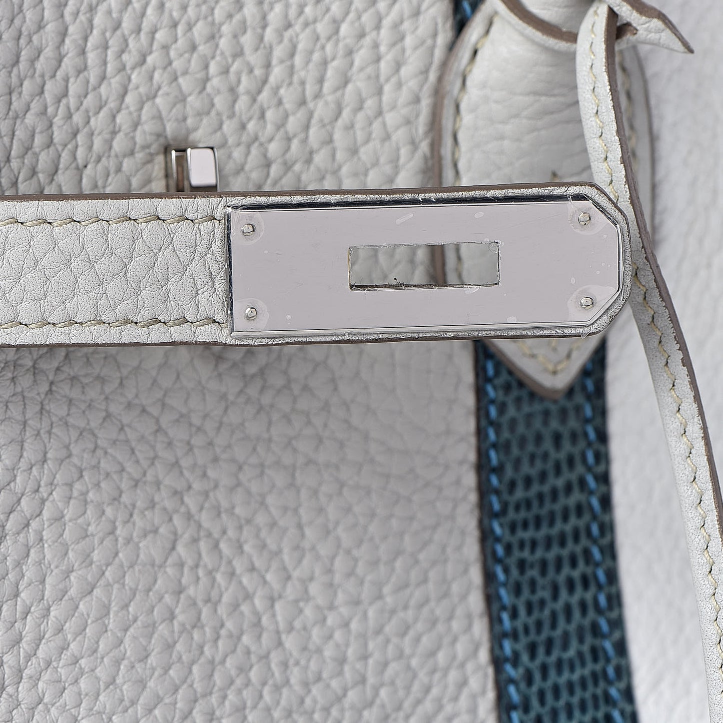 Taurillon Clemence Lizard Club Birkin 35 Gris Perle White Mykonos