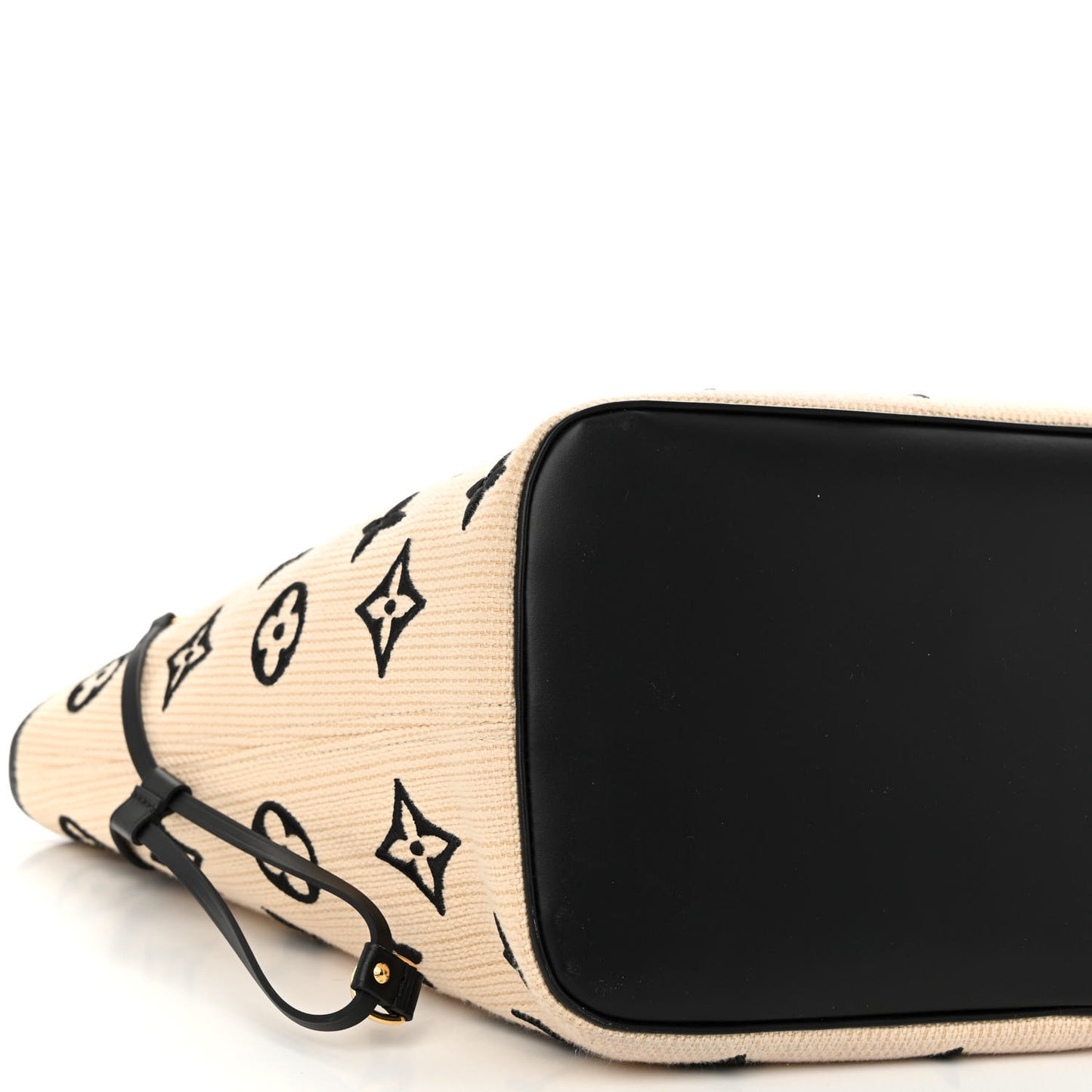 Cotton Monogram Embroidered Neverfull MM Beige Black