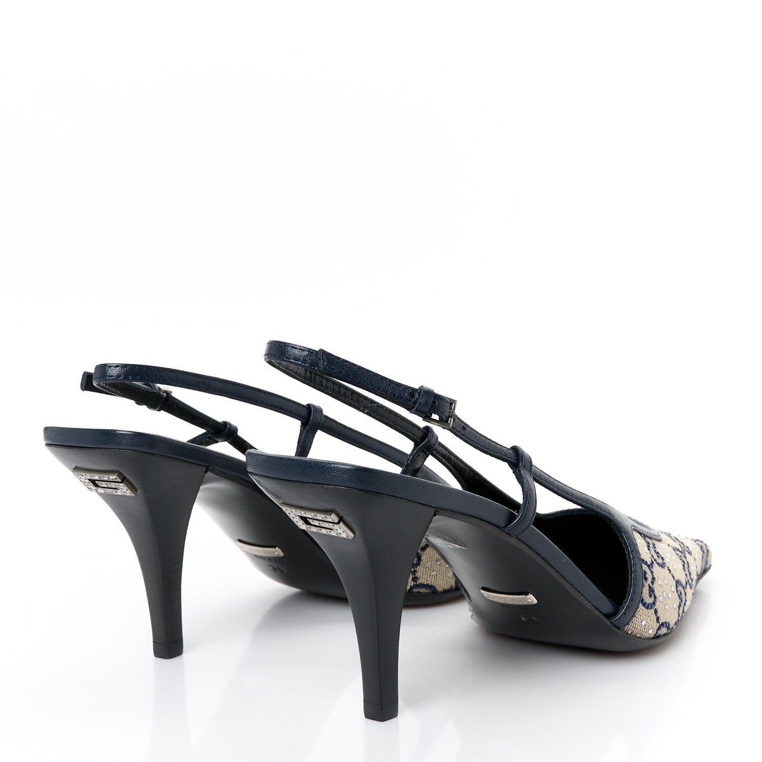 Gucci GG Monogram Malaga Kid Crystal Square G 75mm Slingback Pumps 38 Beige Blue 5 of 10