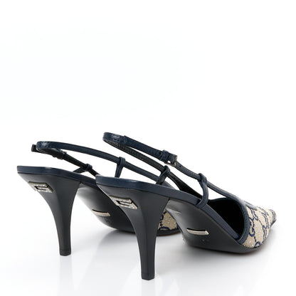 Gucci GG Monogram Malaga Kid Crystal Square G 75mm Slingback Pumps 38 Beige Blue 5 of 10