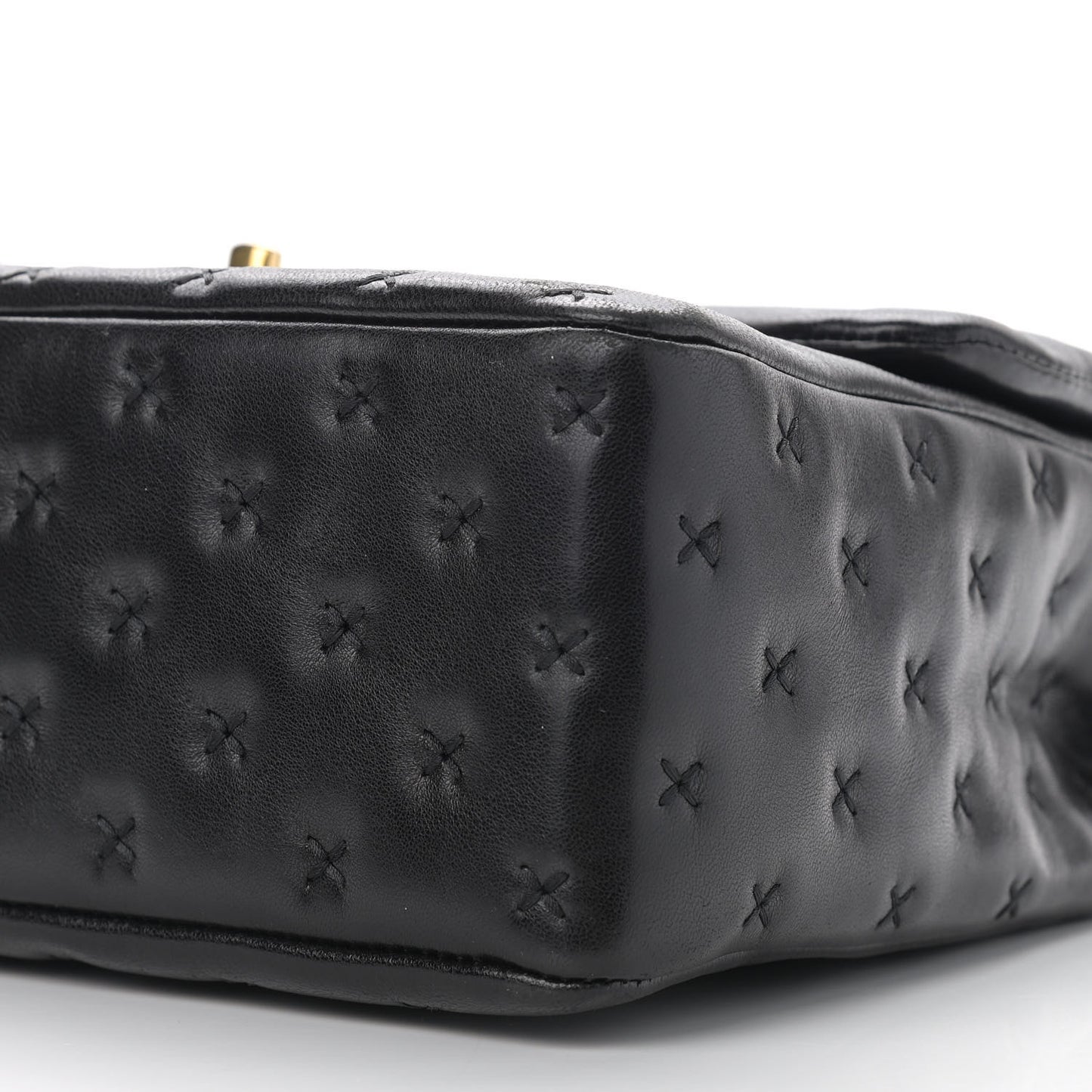 Lambskin Cross Stitch Small Coco Handle Flap Dark Black