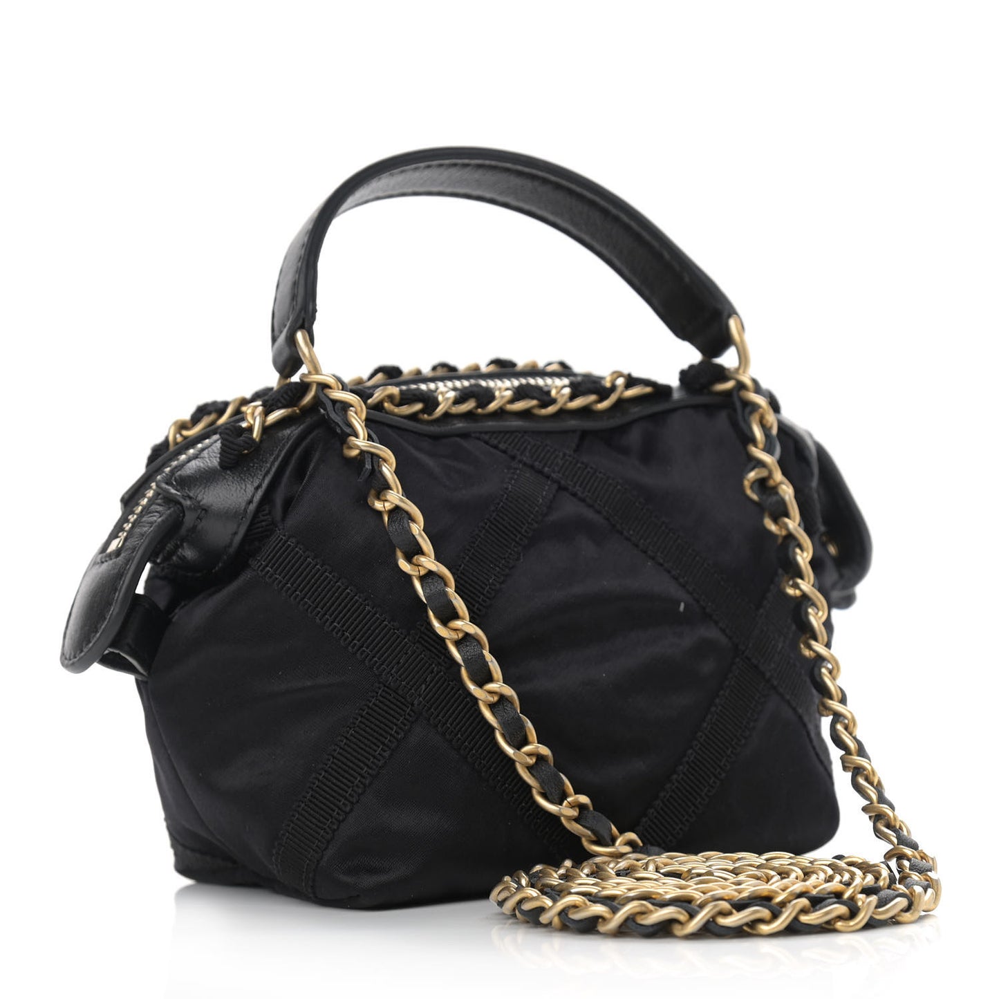 Nylon Grosgrain Quilted Lifestyle Clutch with Chain Black