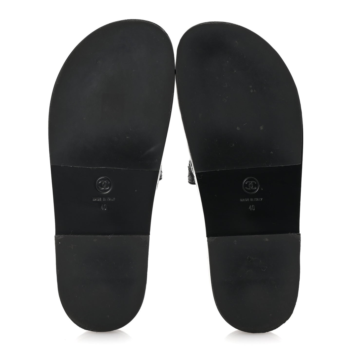Grained Calfskin Quilted Velcro Dad Chain CC Slide Sandals 40 Black