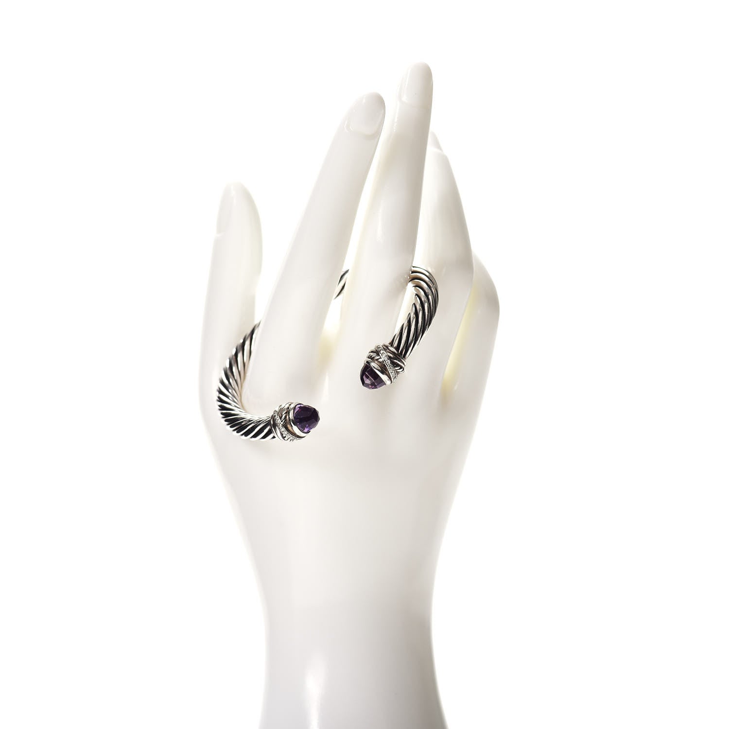 David Yurman Sterling Silver Diamond Amethyst 7mm Cable Crossover Bracelet 2 of 4