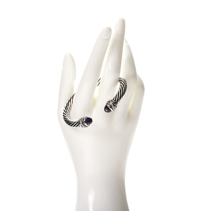 David Yurman Sterling Silver Diamond Amethyst 7mm Cable Crossover Bracelet 2 of 4