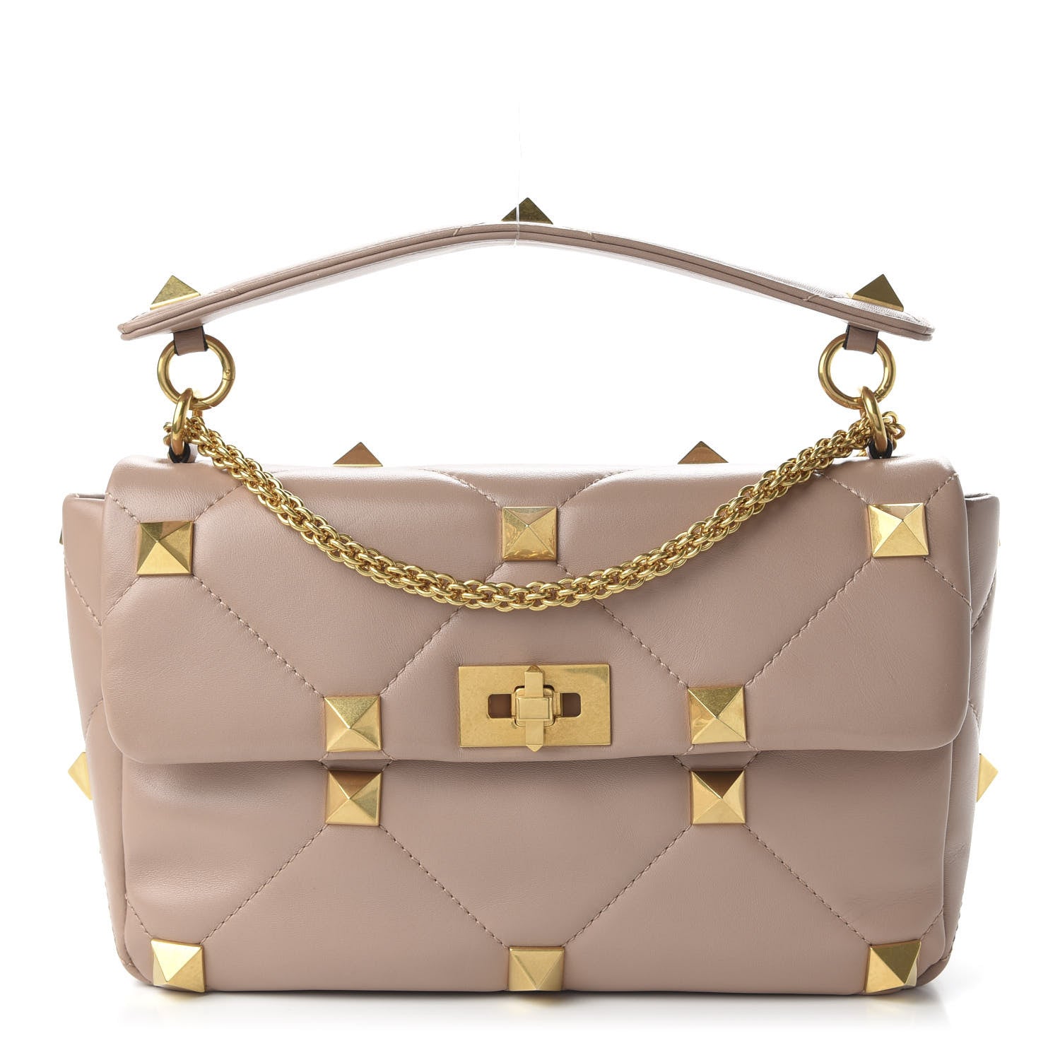 Valentino Garavani Nappa Large Roman Stud Shoulder Bag Rose Cannelle 1 of 9