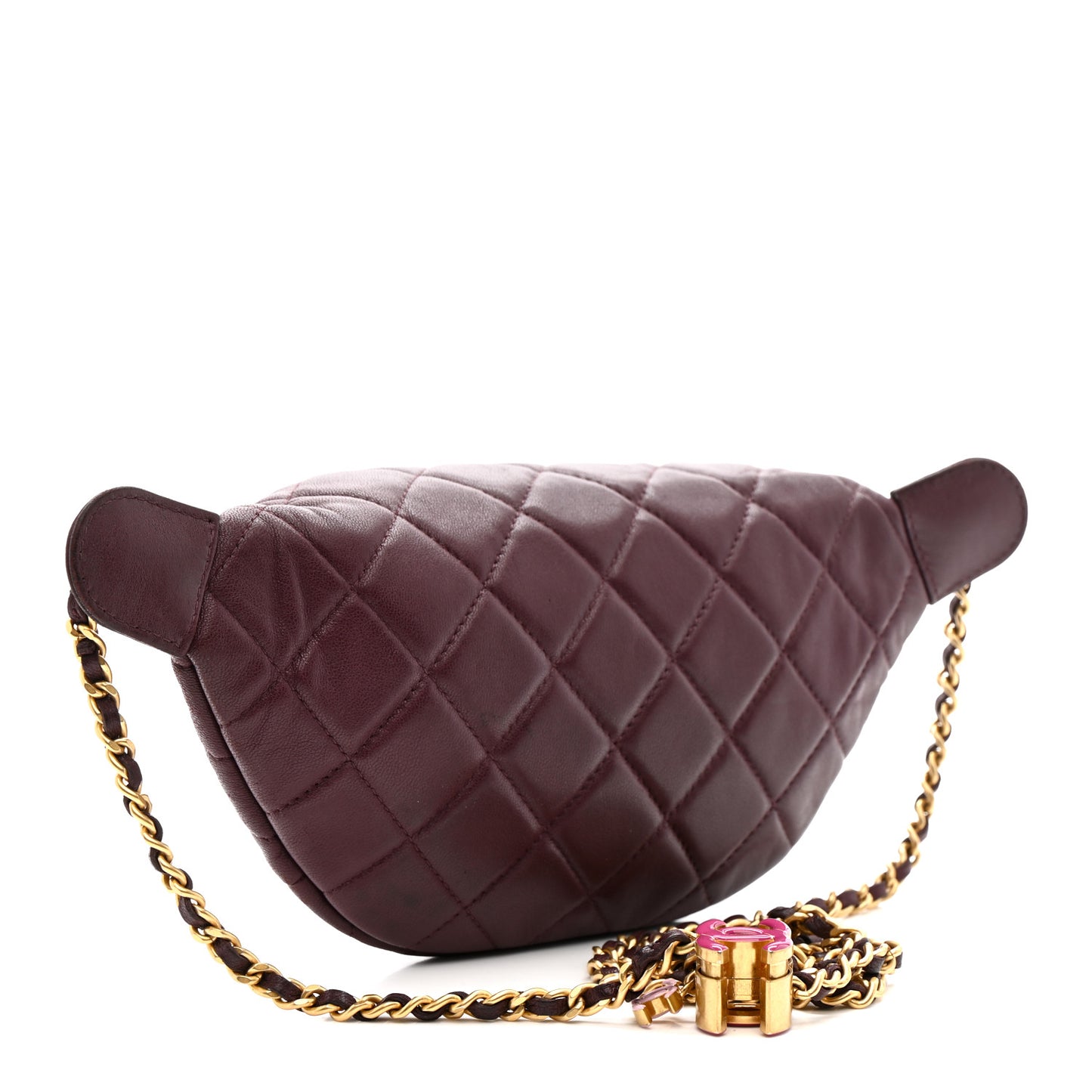 Shiny Lambskin Enamel Quilted CC Slide Waist Bag Fanny Pack  Burgundy