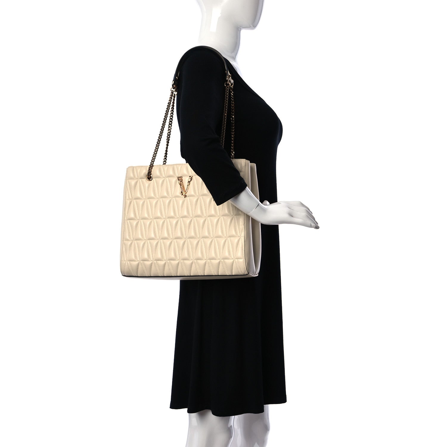 Versace Nappa Barocco Quilted Virtus Chain Shoulder Bag Ecru 2 of 10