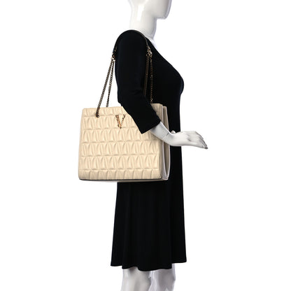 Versace Nappa Barocco Quilted Virtus Chain Shoulder Bag Ecru 2 of 10