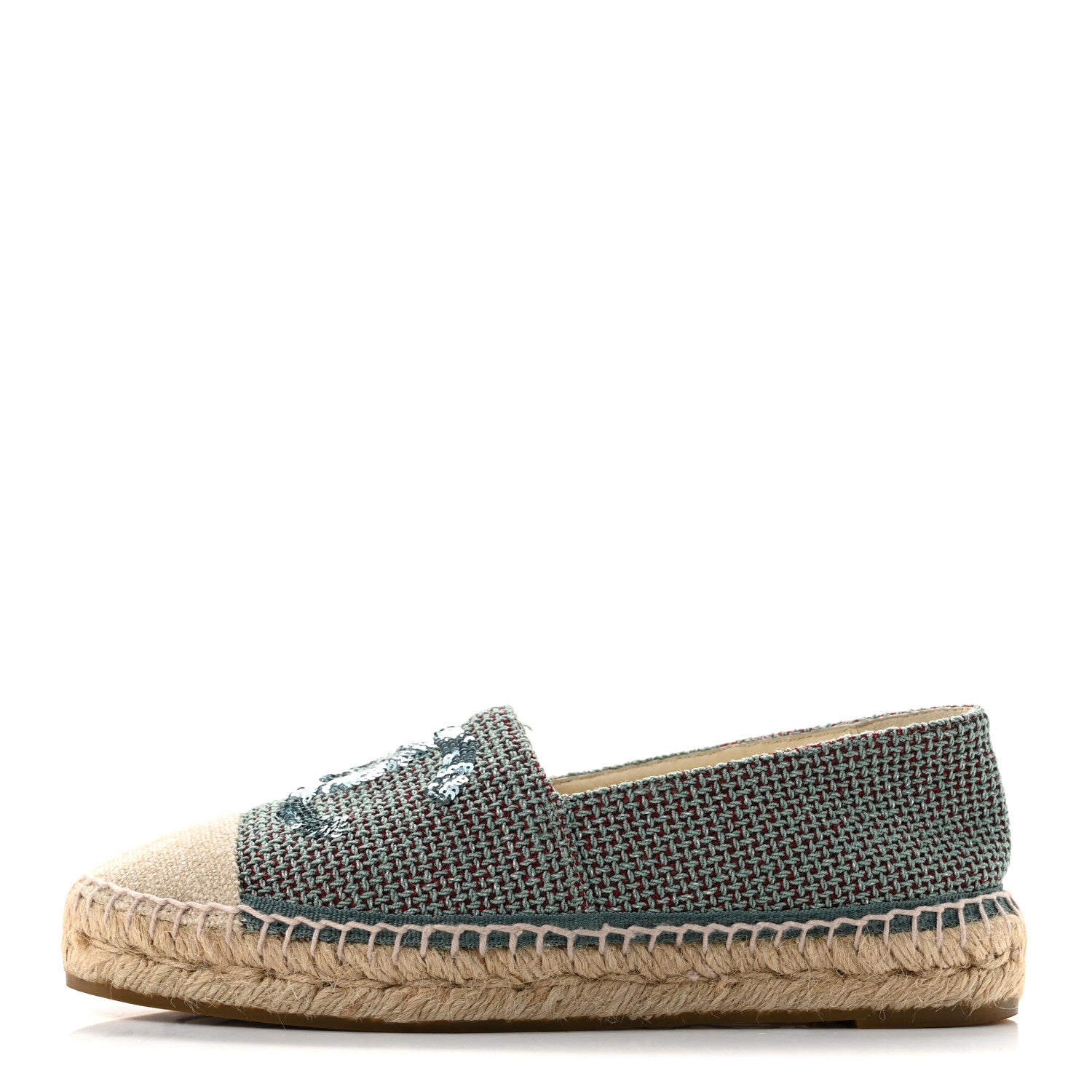 Chanel Toile Sequin CC Espadrilles 37 Green 1 of 9