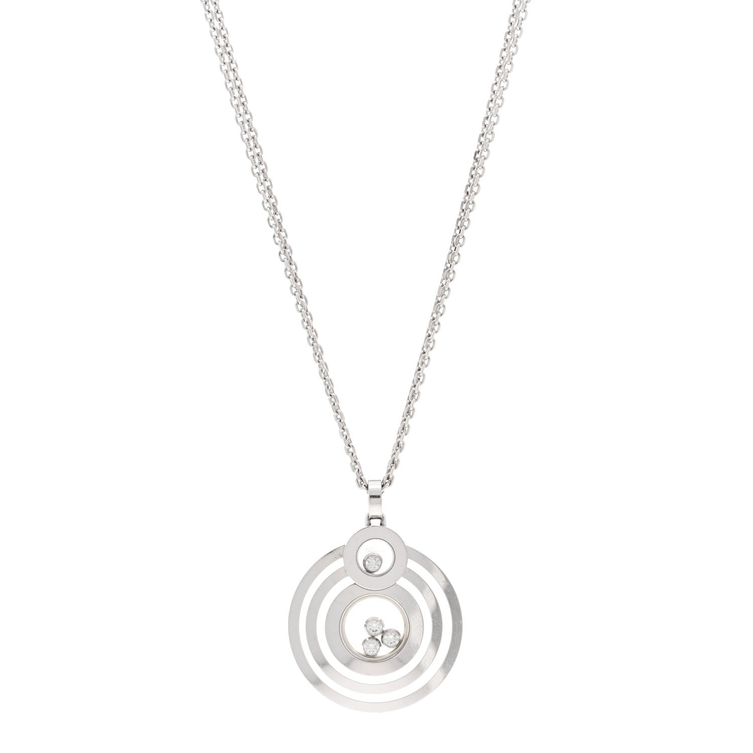 Chopard 18K White Gold Happy Diamonds Circle Pendant Necklace 1 of 5