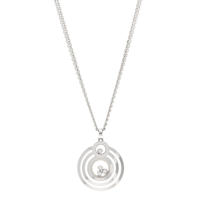 Chopard 18K White Gold Happy Diamonds Circle Pendant Necklace 1 of 5