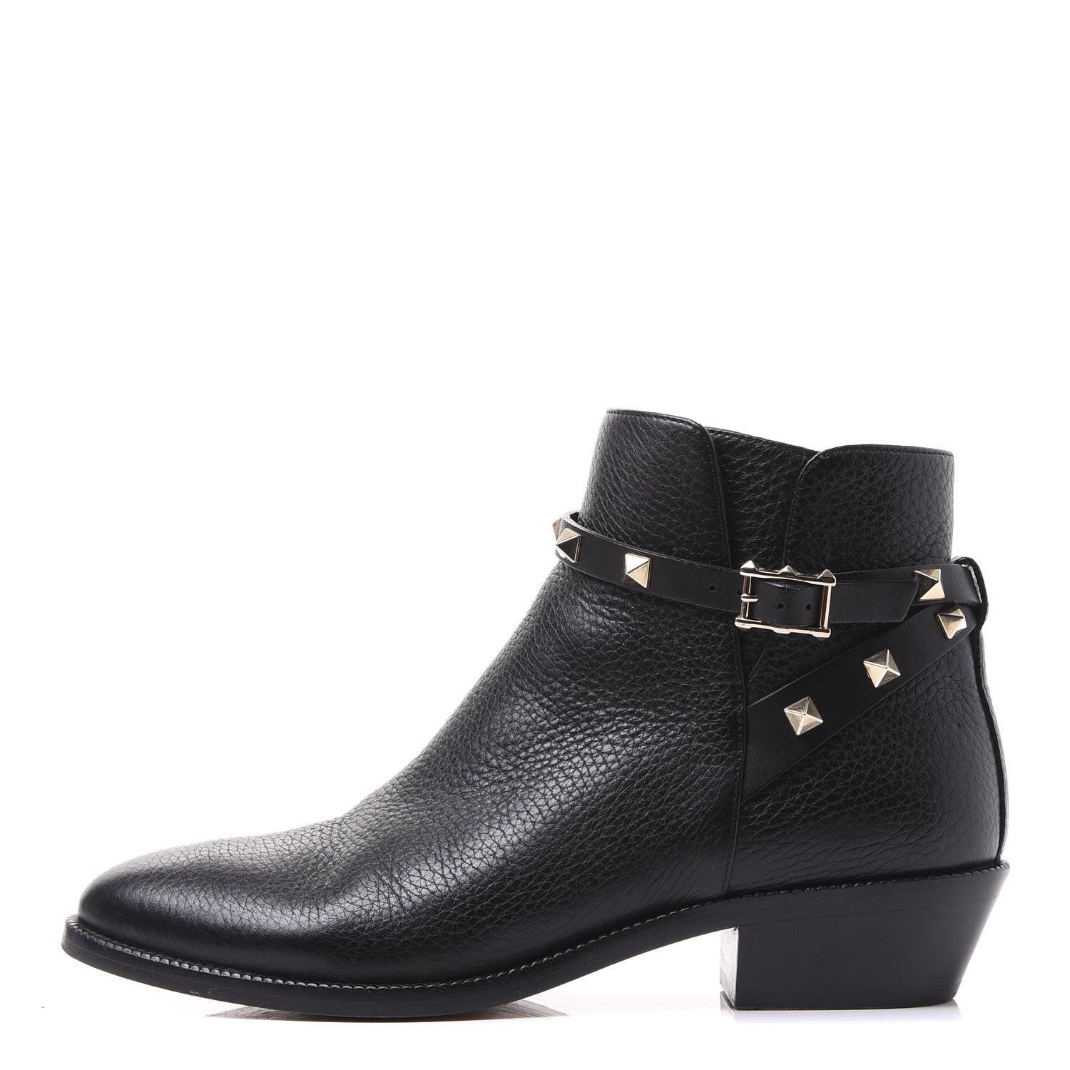 Valentino Garavani Grained Calfskin Rockstud Single Buckle 35mm Cowboy Ankle Boots 36.5 Black 1 of 8