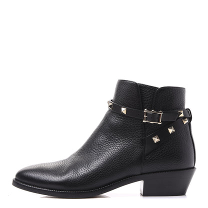 Valentino Garavani Grained Calfskin Rockstud Single Buckle 35mm Cowboy Ankle Boots 36.5 Black 1 of 8