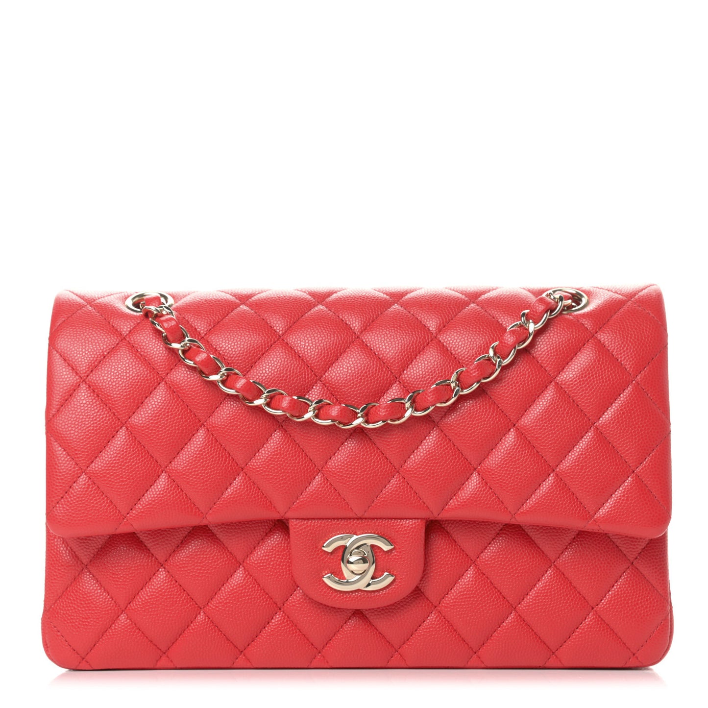 Caviar Quilted Medium Double Flap Red