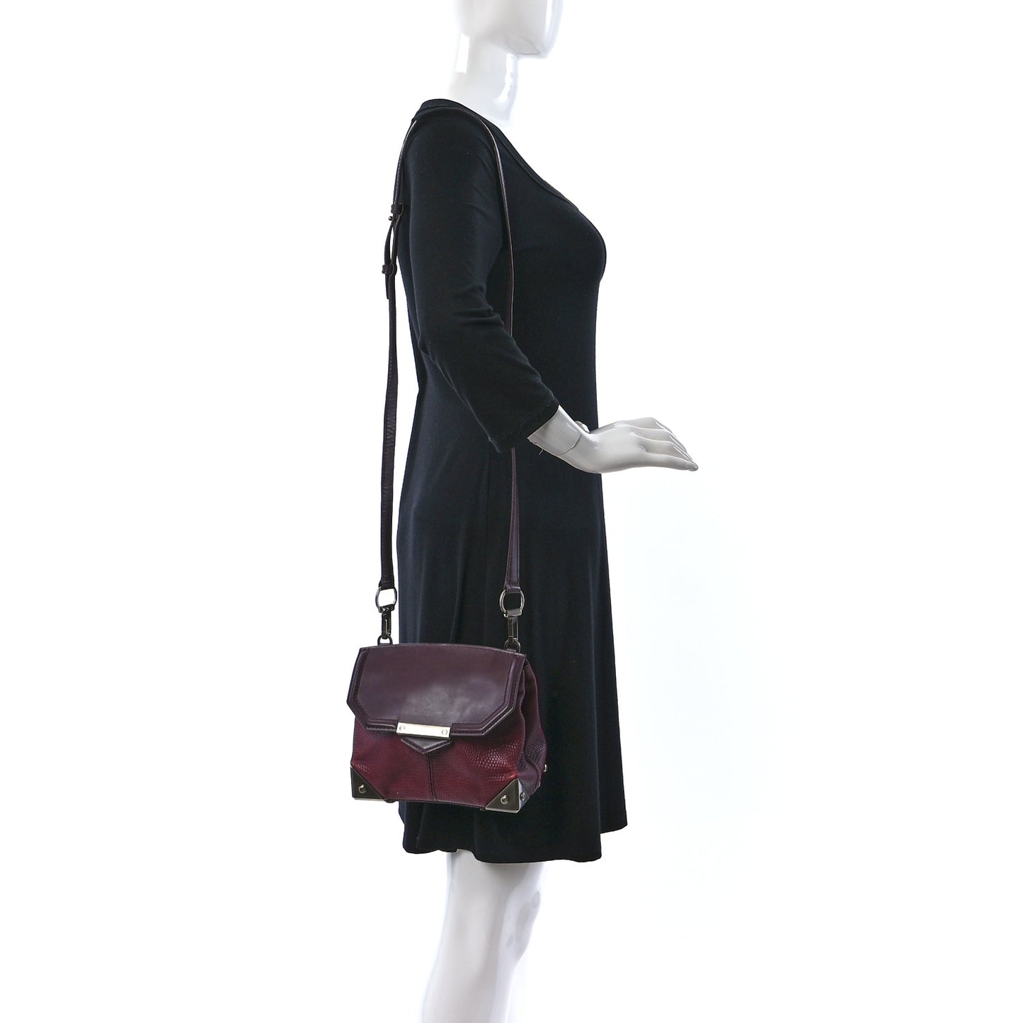 Lizard Calfskin Embossed Small Marion Tote Oxblood Silver Hardware