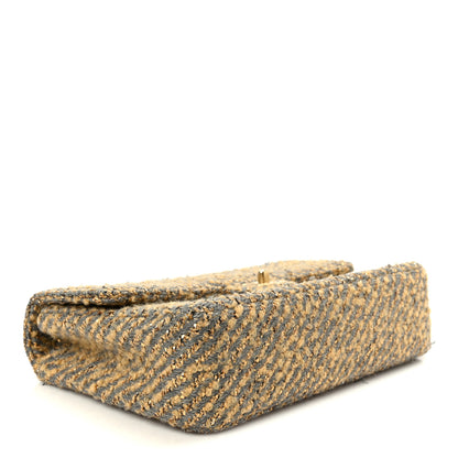 Chanel Metallic Tweed Quilted Medium Single Flap Beige Grey Gold 4 of 12