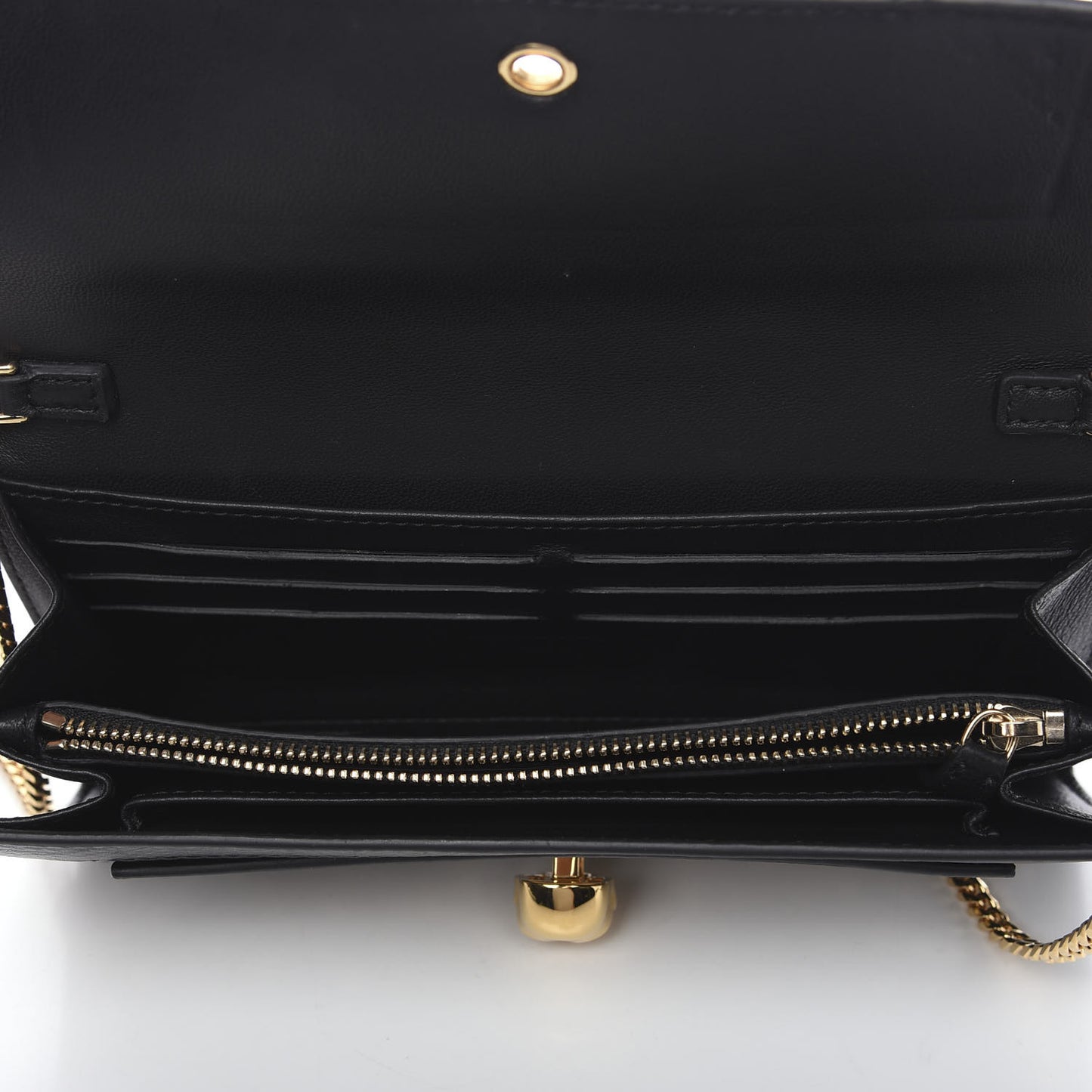 Calfskin Studded Skull Wallet on Chain Black