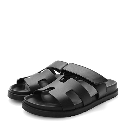 Hermes Calfskin Womens Chypre Sandals 37 Black 3 of 9