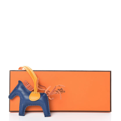 Hermes Milo Lambskin Grigri Rodeo Horse Bag Charm PM Bleu de Malte Cornaline Jaune D'Or 4 of 4