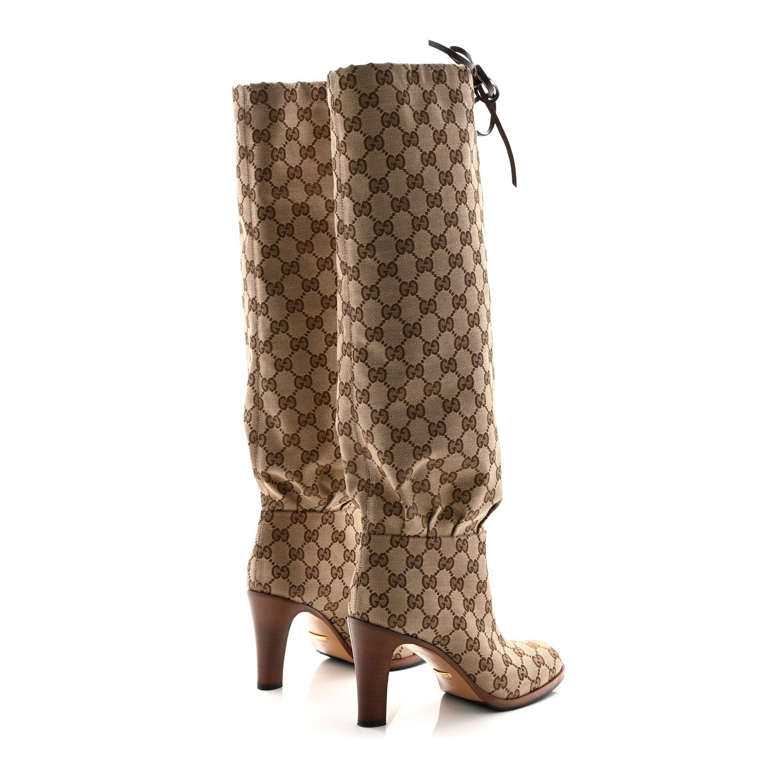 Gucci Monogram Malaga Kid Lisa Mid Heel Boots 37 Beige Ebony 4 of 10