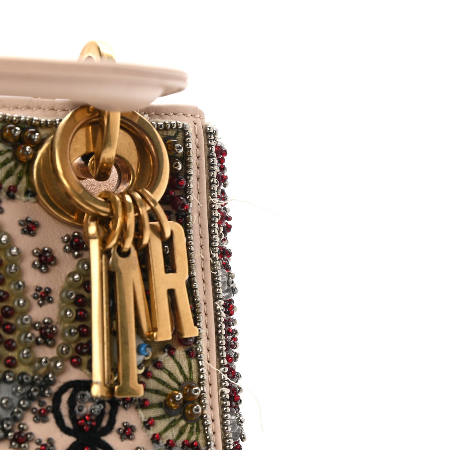Calfskin Beaded Mini Lady Dior Beige Multicolor