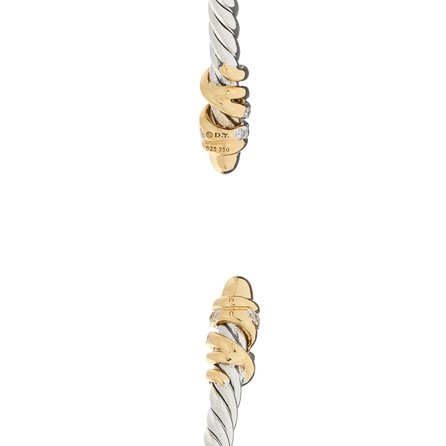 David Yurman Sterling Silver 18K Yellow Gold Diamond 3mm Petite Helena Cuff Bracelet 3 of 3