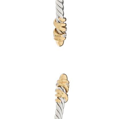 David Yurman Sterling Silver 18K Yellow Gold Diamond 3mm Petite Helena Cuff Bracelet 3 of 3
