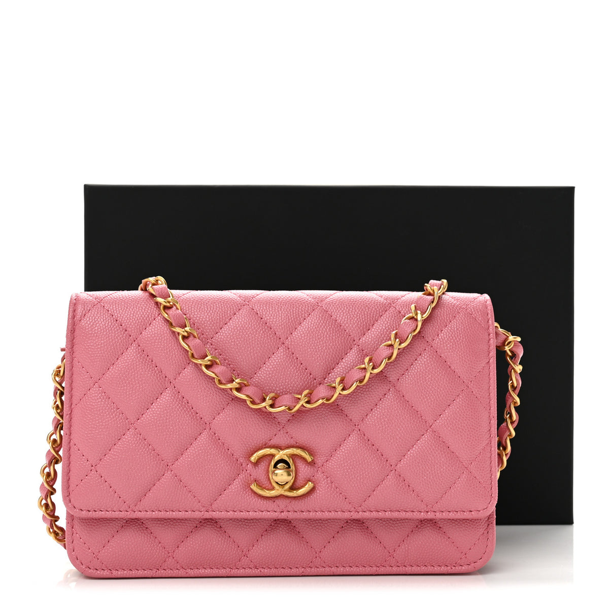 Caviar Quilted CC Turnlock Wallet On Chain WOC Pink