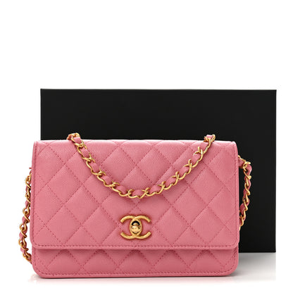 Chanel Caviar Quilted CC Turnlock Wallet On Chain WOC Pink 14 of 14