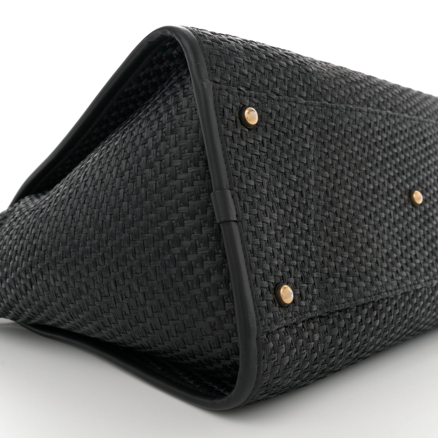 Straw Raffia Calfskin Chain Medium Deauville Black