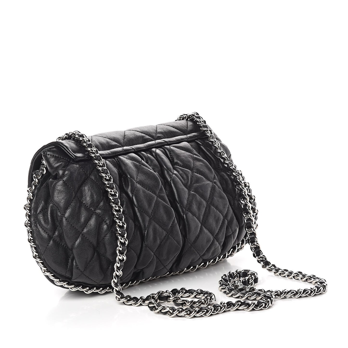 Washed Lambskin Quilted Medium Chain Around Messenger Black