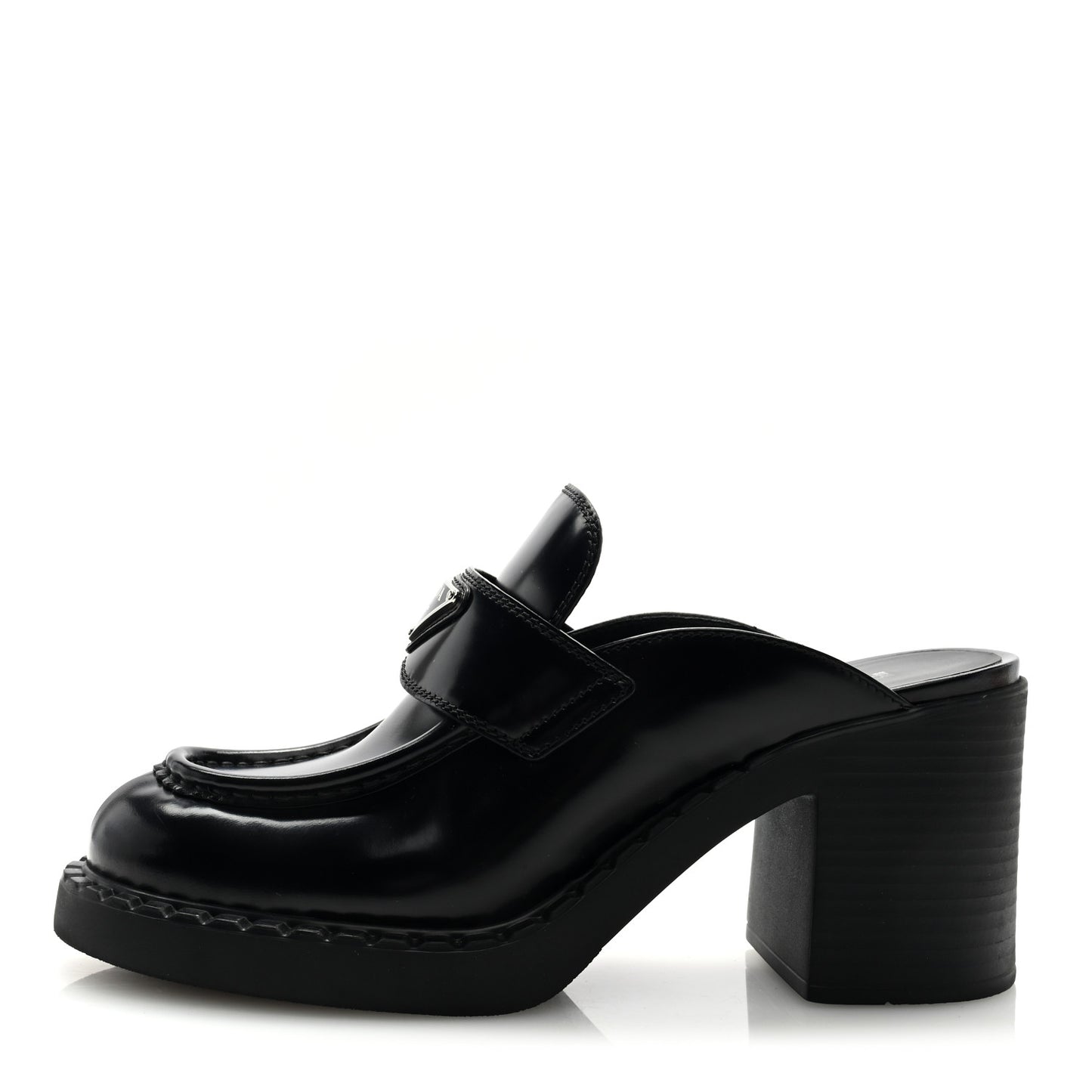 Spazzolato Metal Triangle Logo Platform Loafer Mules 40.5 Black