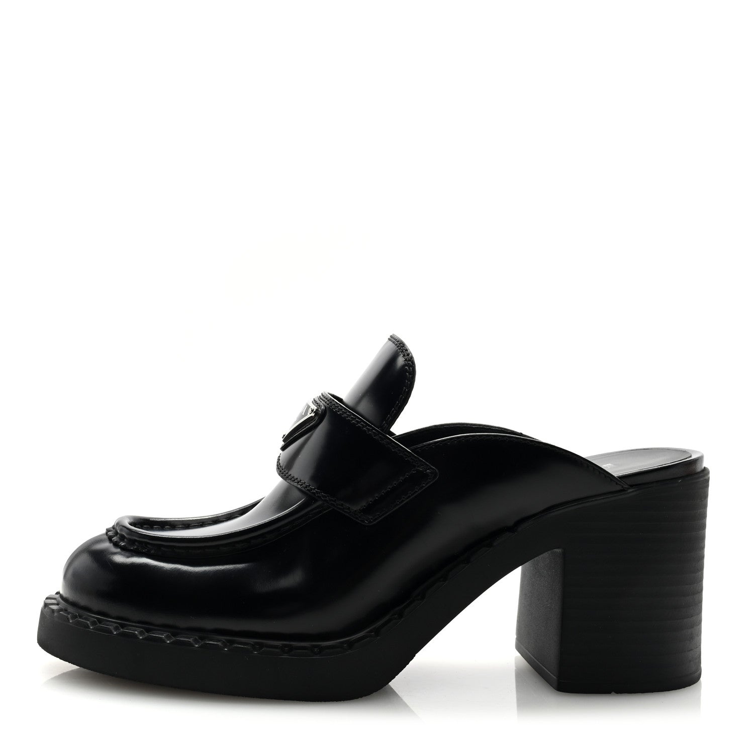 Prada Spazzolato Metal Triangle Logo Platform Loafer Mules 40.5 Black 1 of 8