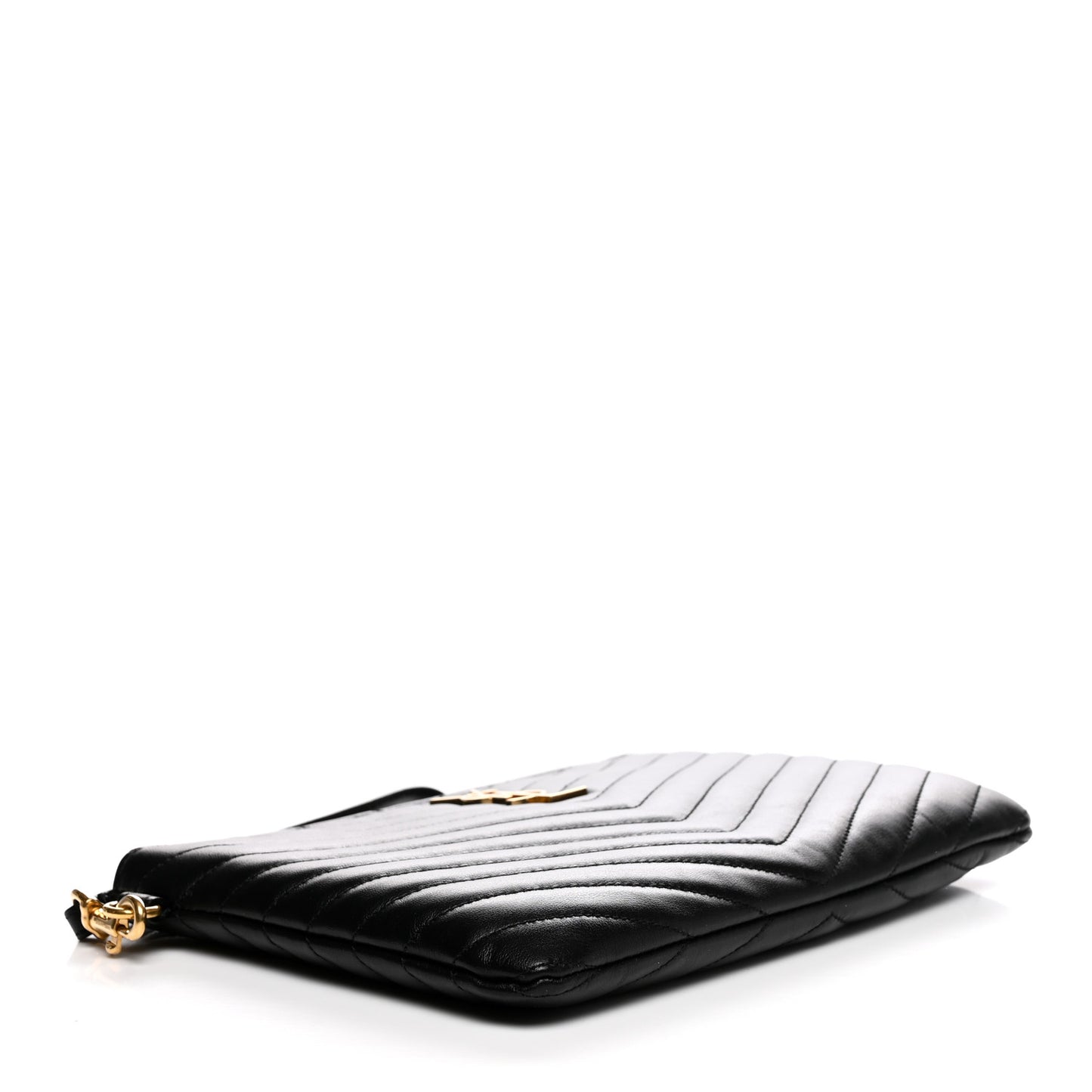 Calfskin Matelasse Chevron Monogram A5 Wristlet Black