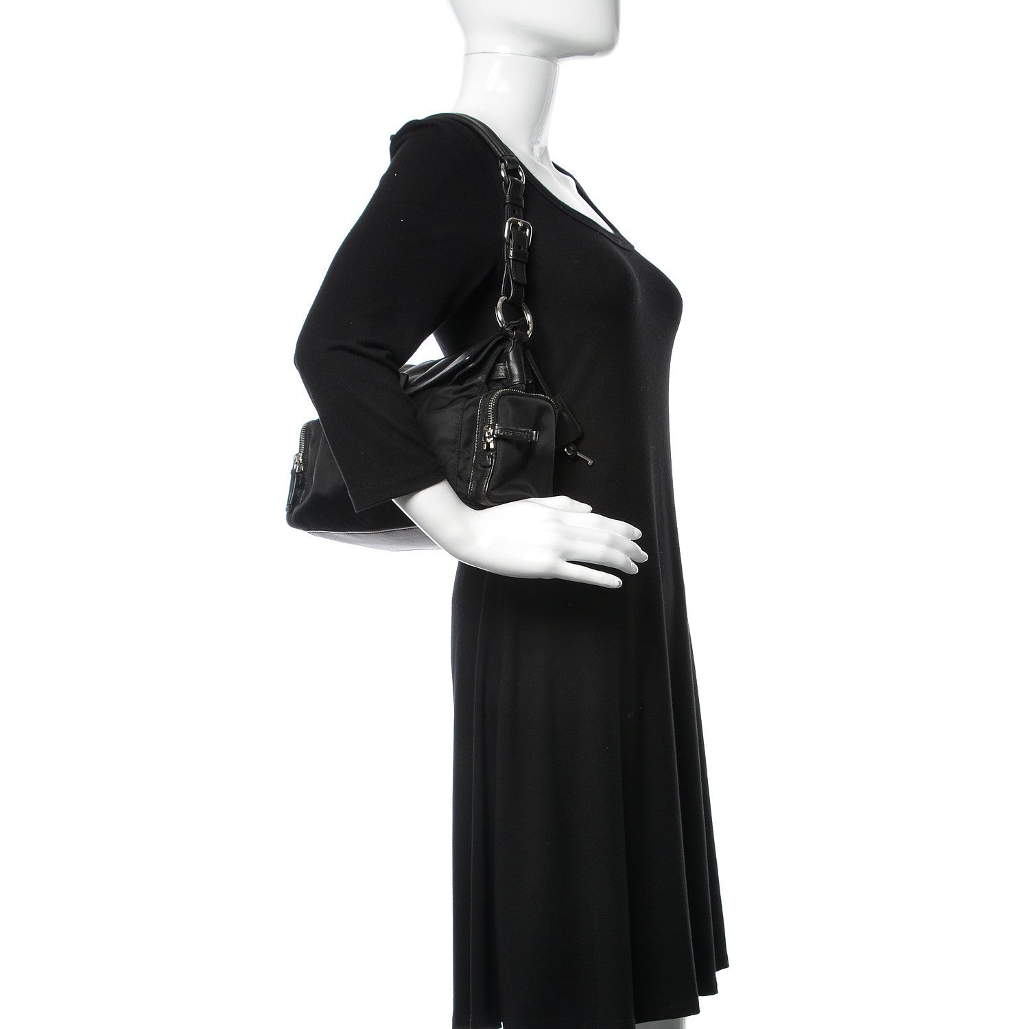 Prada Tessuto Nylon Vitello Shoulder Bag Black 2 of 12