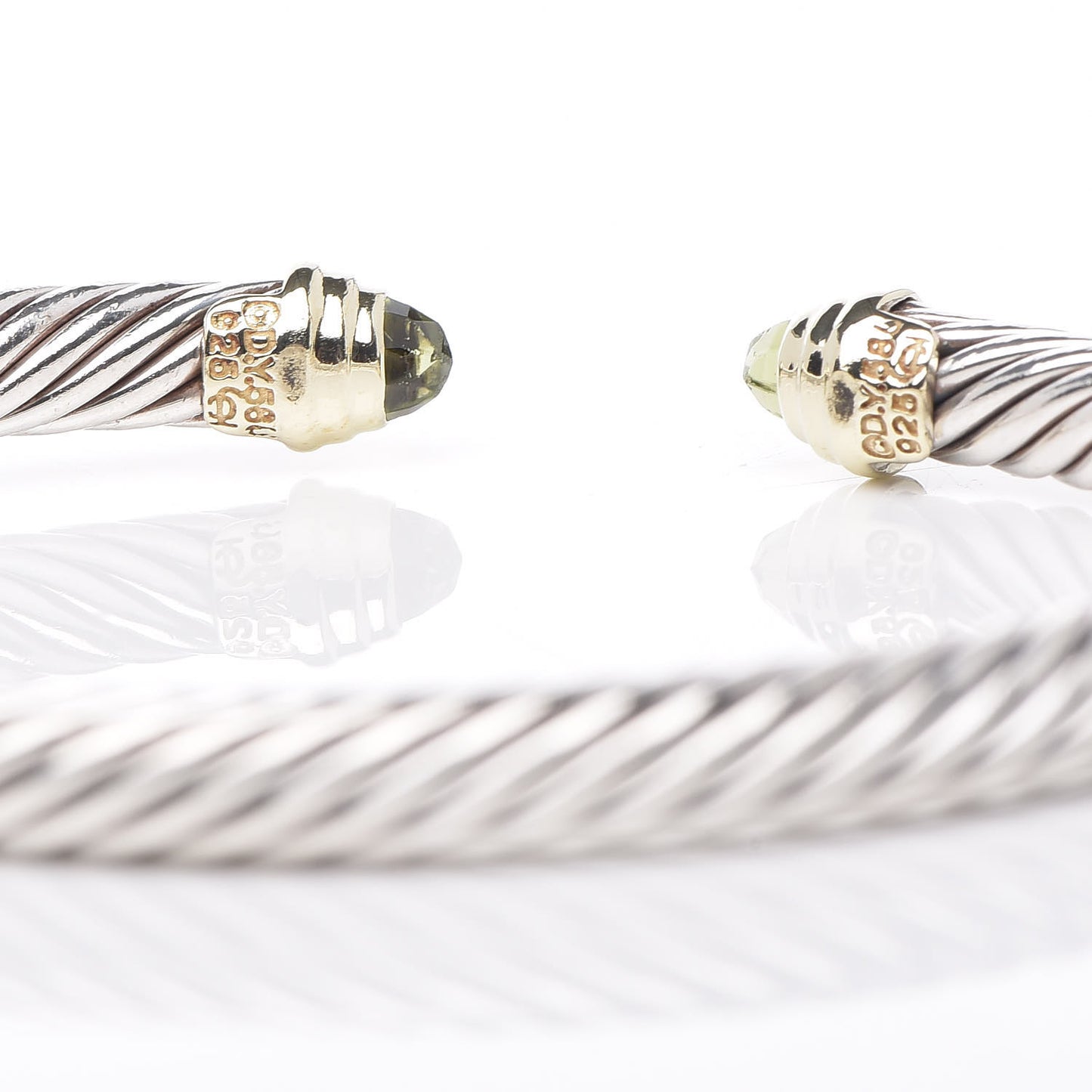 Sterling Silver 14K Yellow Gold Peridot 5mm Cable Classics Petite Color Bracelet