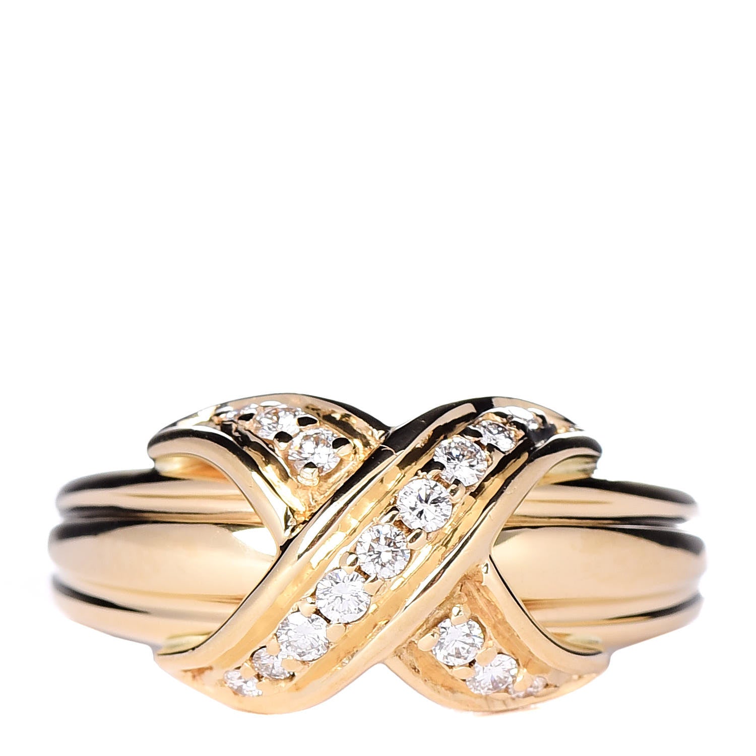 Tiffany 18K Yellow Gold Diamond Signature X Ring 51 5.75 1 of 5