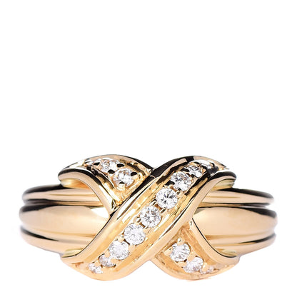 Tiffany 18K Yellow Gold Diamond Signature X Ring 51 5.75 1 of 5