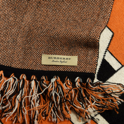 Burberry Cashmere Jacquard Logo Football Knit Scarf Black Orange 3 of 4